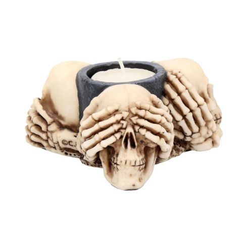 Three Wise Skulls Tealight Holder 11cm