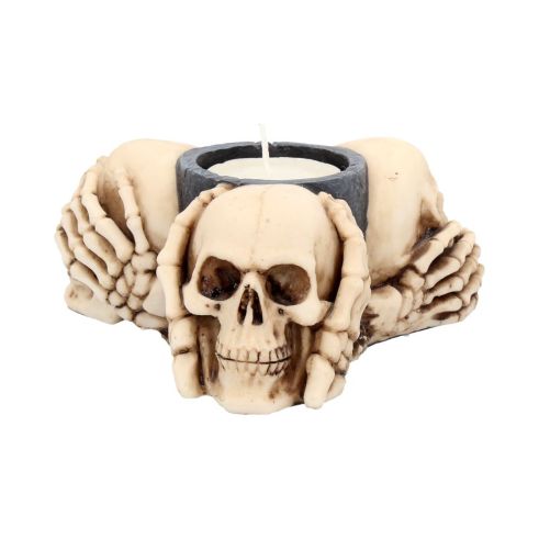 Three Wise Skulls Tealight Holder 11cm